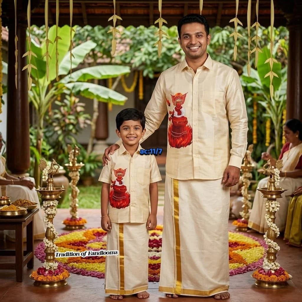 ONAM Special - Father & Son Combo Set — Cotton fabric — Fusion Wear — from Kerala — buy online India