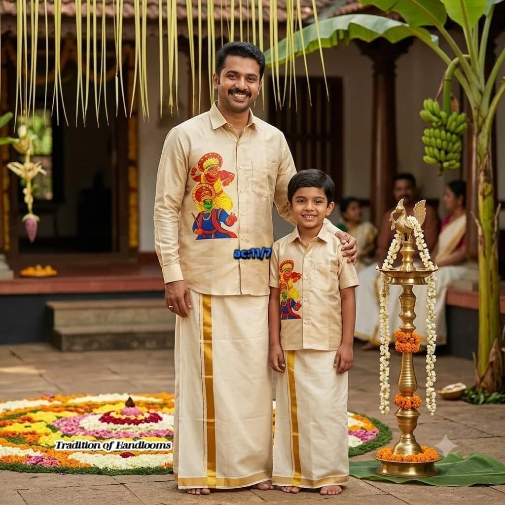 ONAM Special - Father & Son Combo Set — Cotton fabric — Fusion Wear — from Kerala — buy online India