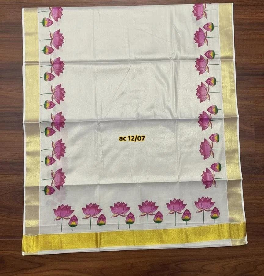Mural painting Tissue Saree — Tissue fabric — Sarees — from Kerala — buy online India