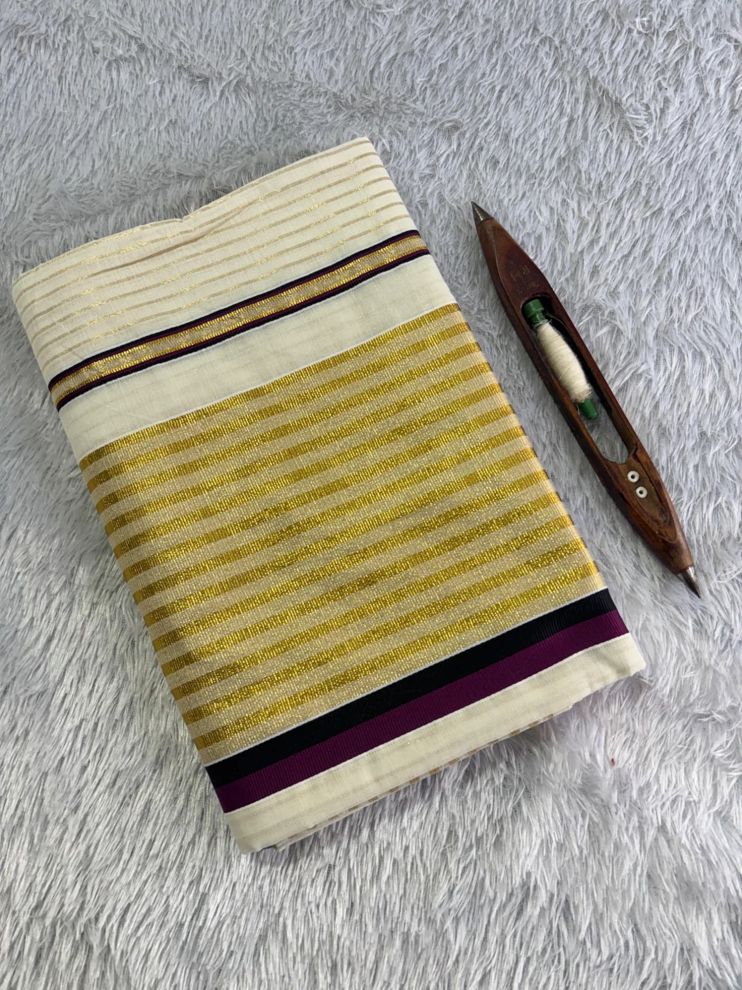 Lines & Checks Border Cotton Saree — Cotton fabric — Sarees — from Kerala — buy online India